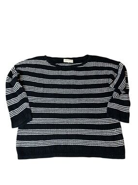 Jones New York Sport Black White Striped Cotton Open Knit Sweater Size Large⁠